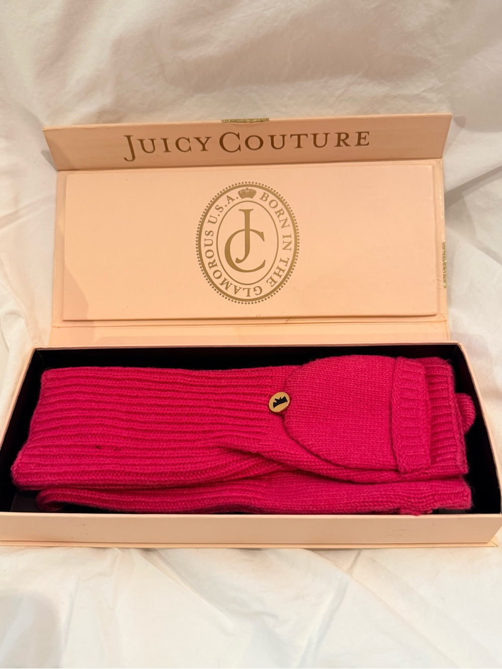 Juicy Couture Pink Convertible Fingerless Gloves Mittens NWT with Box